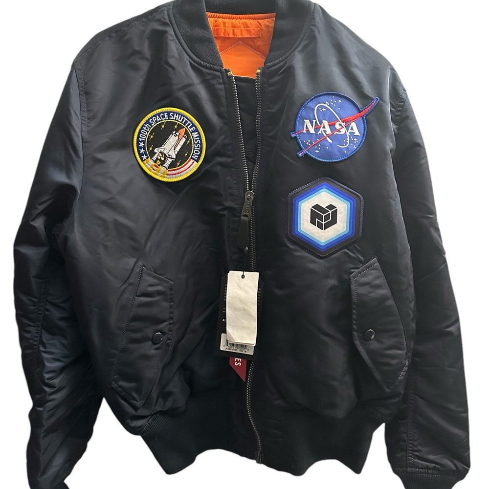 Alpha Industries x NASA MA-1 Reversible Flight Jacket NWT MEDIUM Replica Blue - Picture 2 of 16